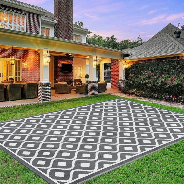 Yamaziot 9'x12' Patio Outdoor Rugs, Reversible Outdoor Mats, Plastic