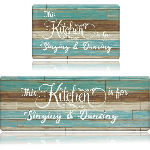 Yamaziot Anti Fatigue Kitchen Mat Set of 2 Waterproof Non Slip Farmhouse Kitchen Floor Mats Set with Runner Cushioned Kitchen Rug Heavy Duty Standing Mat 18"x47"+18"x30", Teal