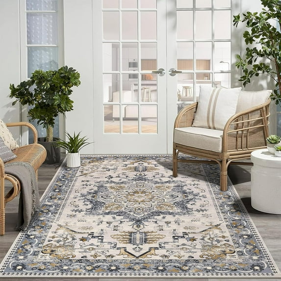 Area Rugs 5'x7', Yamaziot Washable Rug, Area Rug for Living Room Bedroom Dining Room, Non Slip Vintage Boho Oriental Farmhouse Accent Carpet