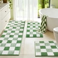 thumbnail image 1 of Green Bathroom Rugs, Yamaziot Checkered Bath Rugs Set 3, Non Slip Absorbent Bathroom Runner with Toilet Mat, Washable Extra Soft Microfiber Floor Carpet, 1 of 9