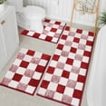 thumbnail image 1 of Bathroom Rugs, Yamaziot Checkered Red Bath Rugs Runner with Toilet Mat, Non Slip Water Absorbent Microfiber, 3 Count, 1 of 10