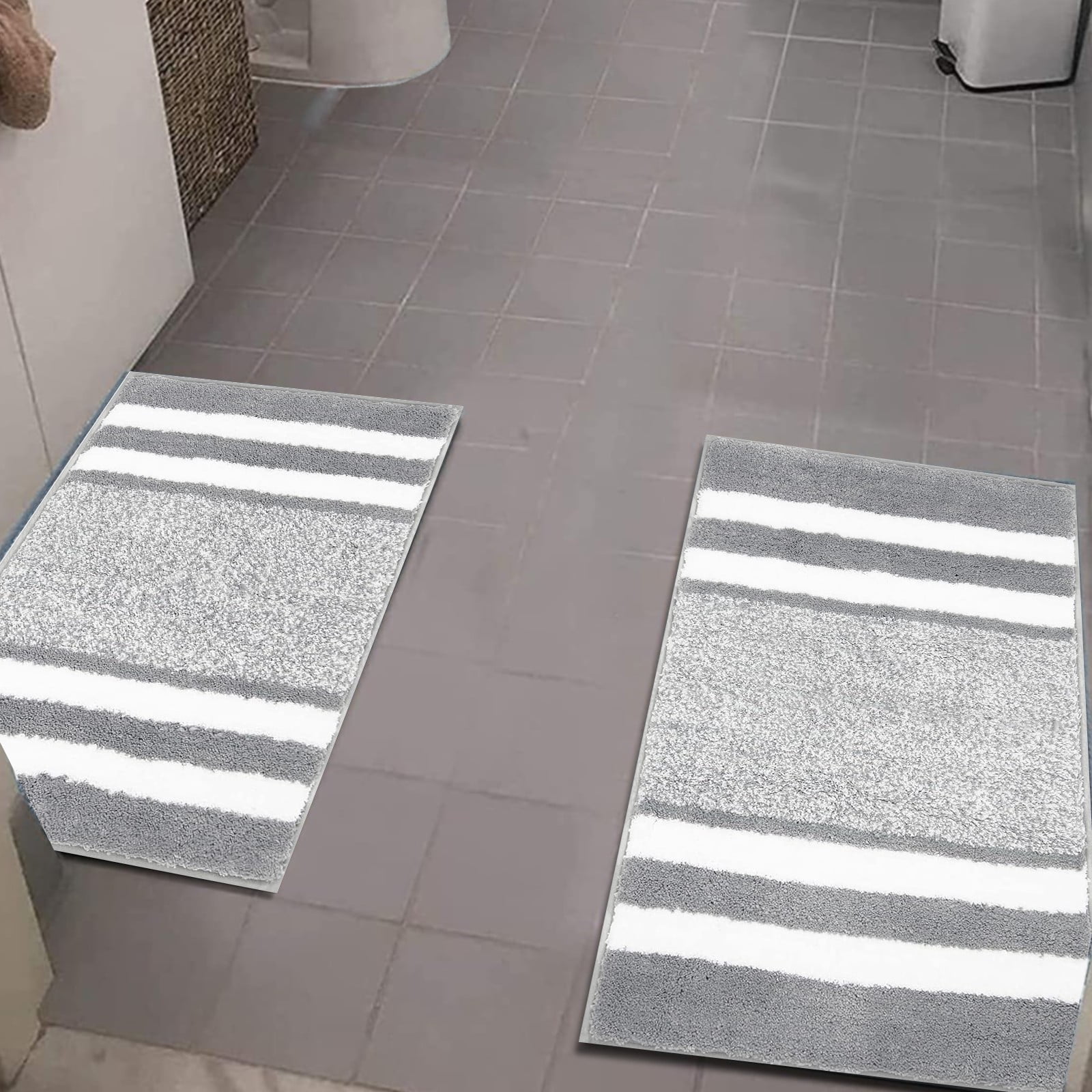 Yamaziot 2-Piece Bath Mat Set, Non-Slip, Quick Dry, Soft Microfiber ...