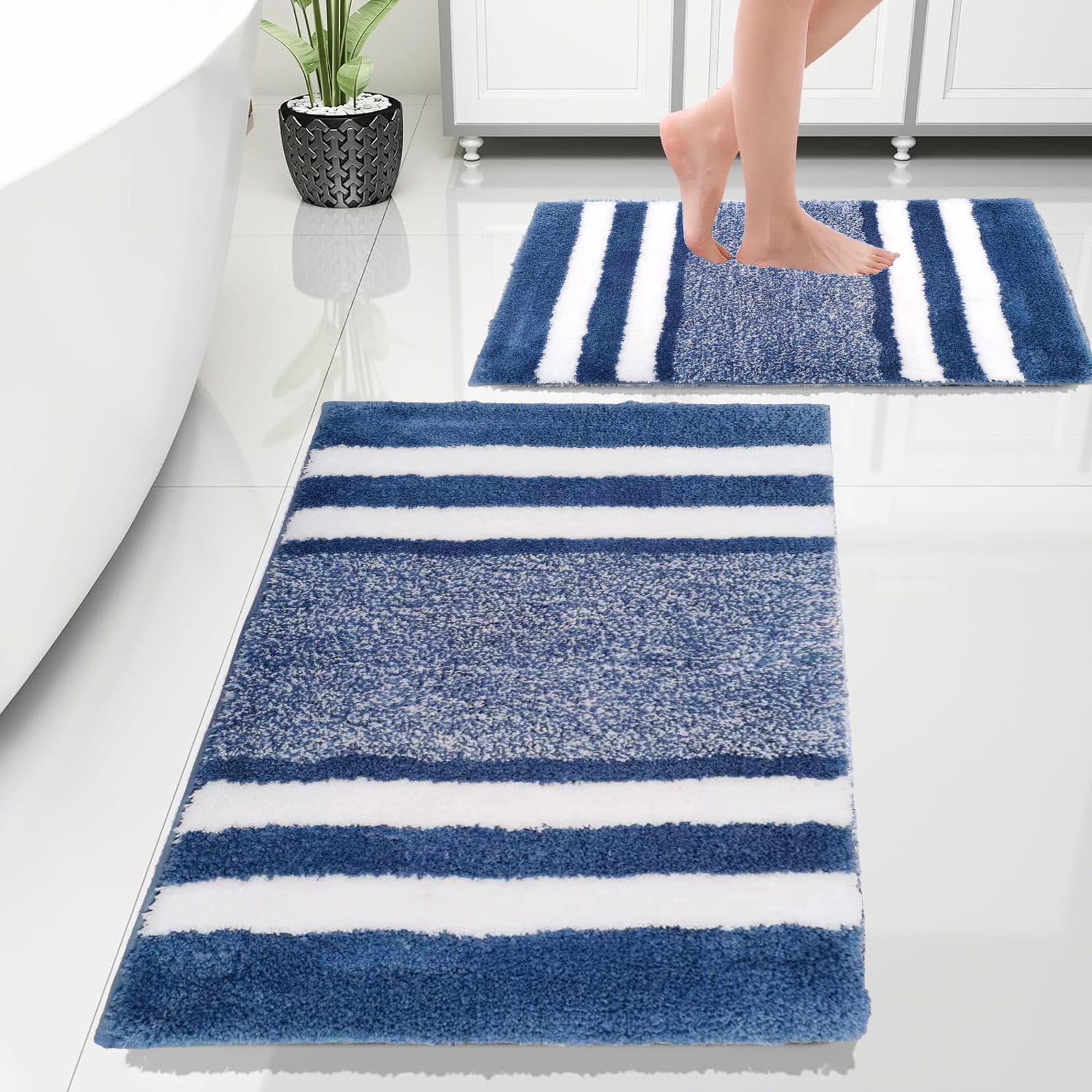 DanceeMangoo Bath Rug Mat Super Absorbent Bathroom Floor Mat Quick-Dry  Microfiber Bath Rugs Non-Slip Easy to Clean Shower Carpet(Square Blue,  20X32)