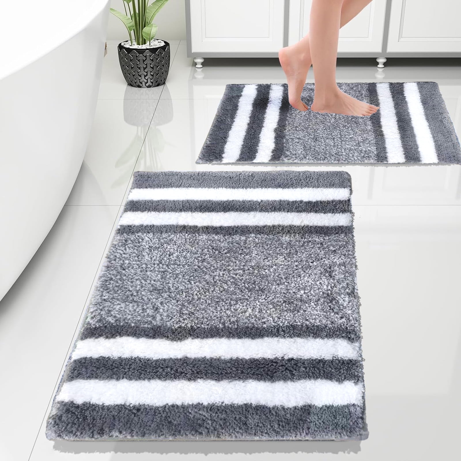 Yamaziot Bath Mat, Bathroom Rug Sets 2 Pieces, Non Slip Absorbent Quick
