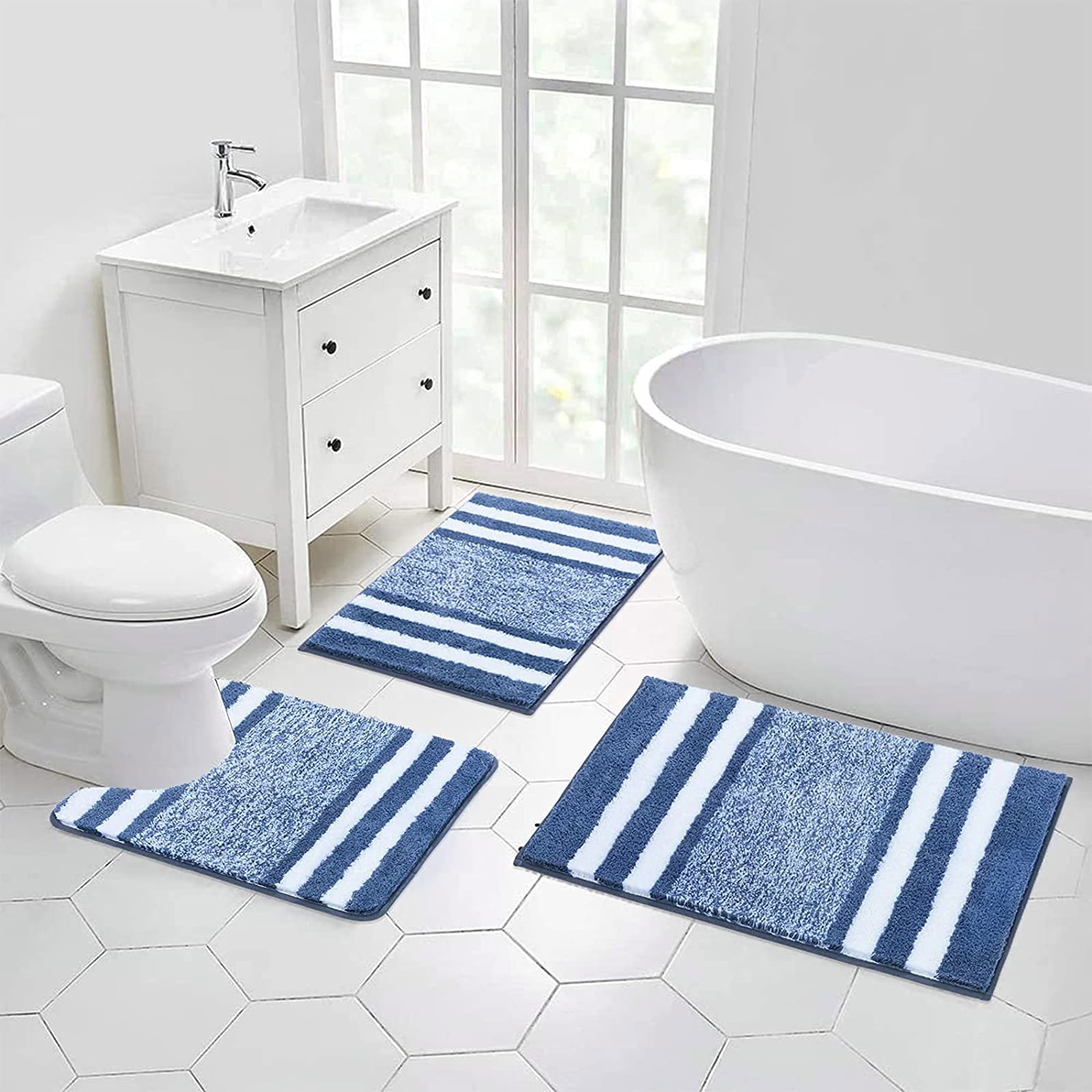 Yamaziot 3-Pc Luxury Bath Rug Set, Non-Slip, Quick-Dry, Machine ...
