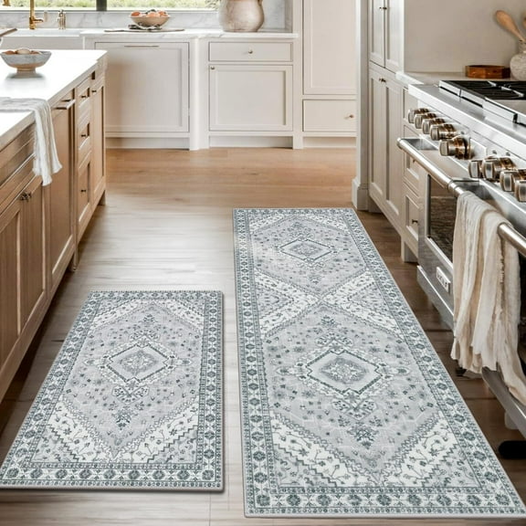 Kitchen Rugs, Yamaziot Anti Fatigue Mats, Non Slip Kitchen Runner Rug and Mat Set, Washable Floor Standing Mat, Gray Carpet, 20"x31"+20"x59"