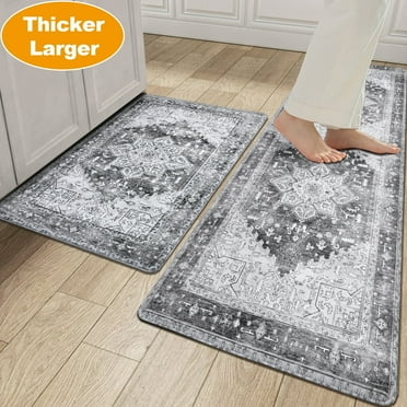 Yamaziot Kitchen Rug Set 2, Anti Fatigue Mats for Kitchen Floor Runner Rugs, Comfort Non Slip Cushioned Standing Mat for Floor, Waterproof Indoor Rug for Sink, Laundry Room, Gray