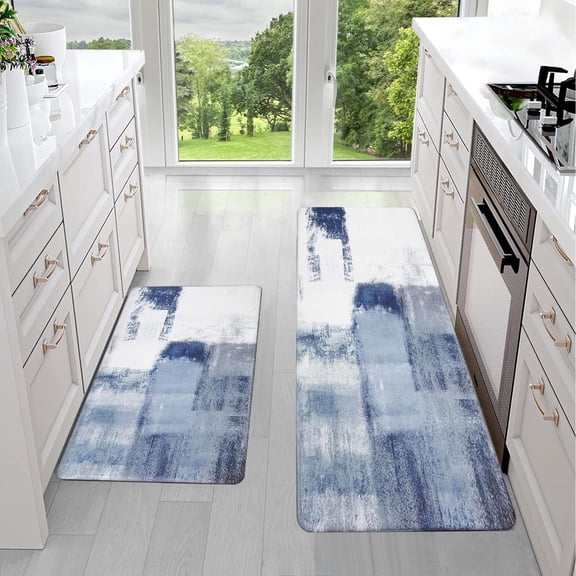Yamaziot Kitchen Rugs, Abstract Anti Fatigue Mat Non Slip Kitchen Runner for Floor, Comfort Standing Mat, Blue, 17"x27"+17"x47"