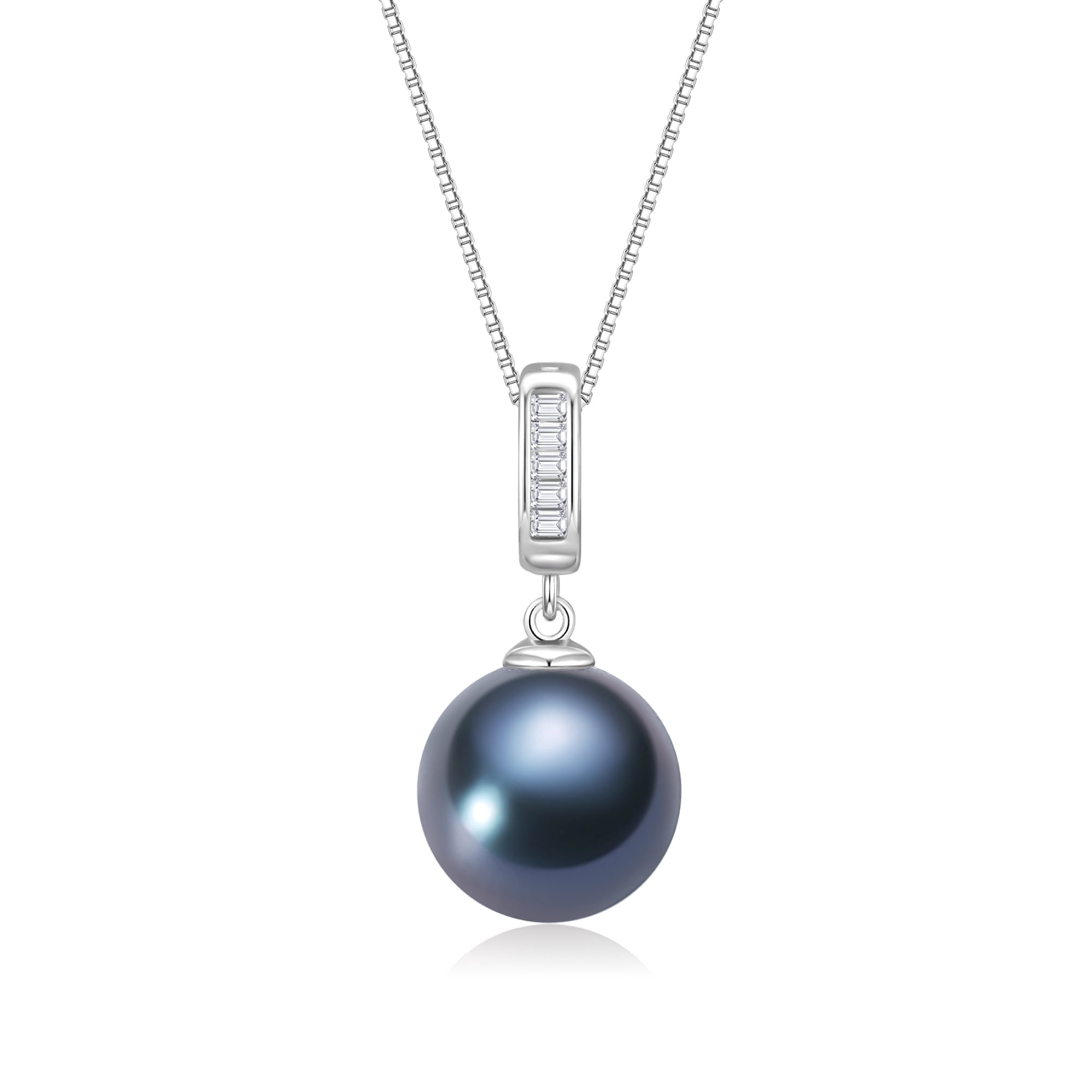 Yami 10-11mm Black Pearl Necklace 925 Sterling Silver 18+2in Cultured Pearl Jewelry Gift for Women