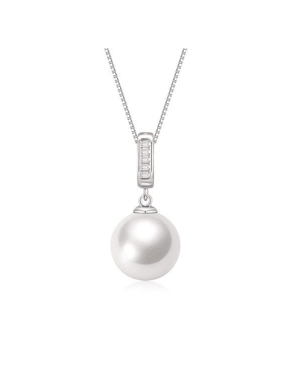 10-11mm Cultured White Pearl Necklace 925 Sterling Silver 18+2In Valentine's Day Jewelry Gift for Women