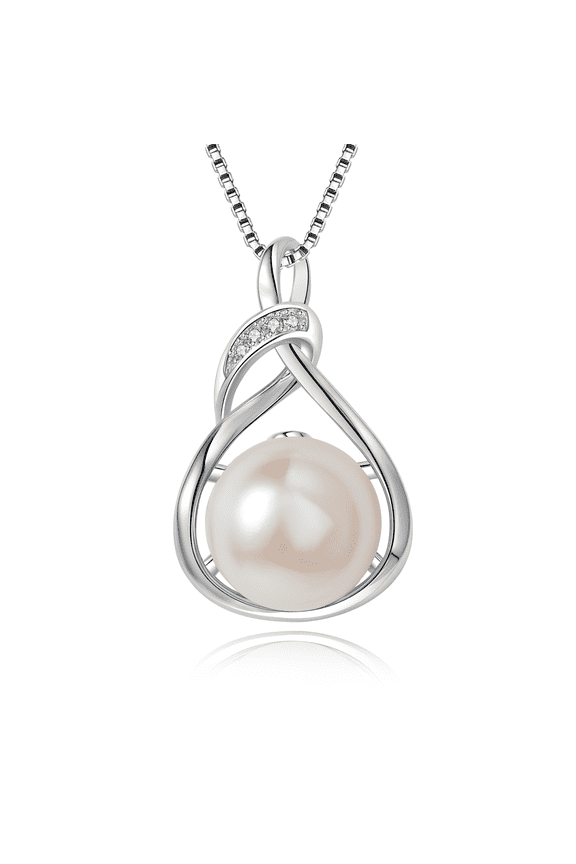 10-11mm White Pearl Necklace Pendant with 925 Sterling Silver,Freshwater Cultured Pearls, Adjustable 18+2 inch Length Mother ' day Gifts for Her