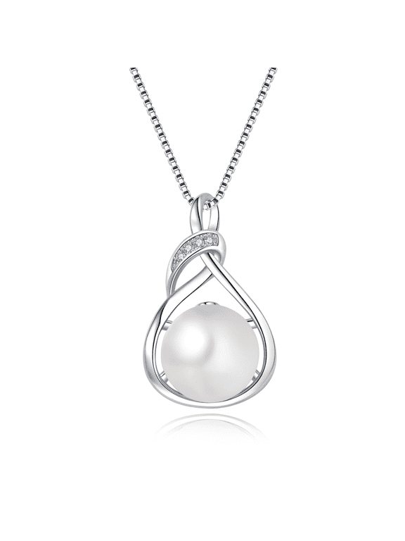 10-11mm White Pearl Necklace Pendant with 925 Sterling Silver,Freshwater Cultured Pearls, Adjustable 18+2 inch Length Mother ' day Gifts for Her