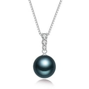 YAMI Tahitian Black Pearl Pendant Necklace, 12-13mm, 925 Sterling Silver, Adjustable 18+2in Chain