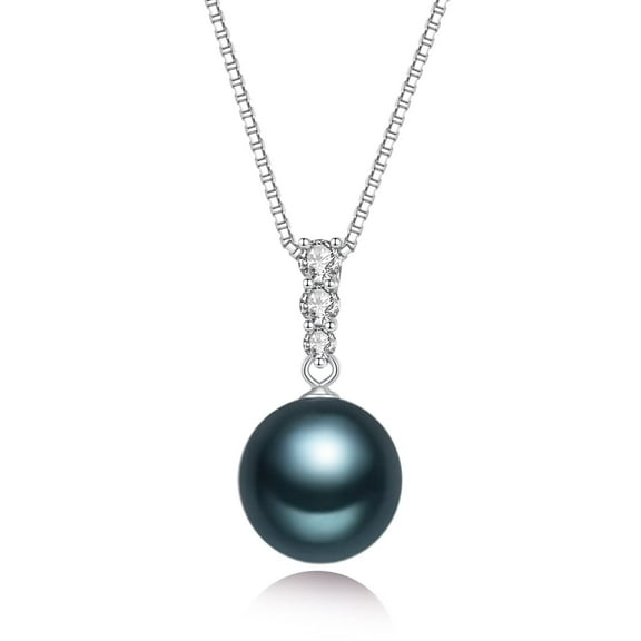 YAMI Tahitian Black Pearl Pendant Necklace, 12-13mm, 925 Sterling Silver, Adjustable 18+2in Chain