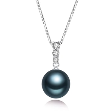 YAMI Tahitian Black Pearl Pendant Necklace, 12-13mm, 925 Sterling Silver, Adjustable 18+2in Chain