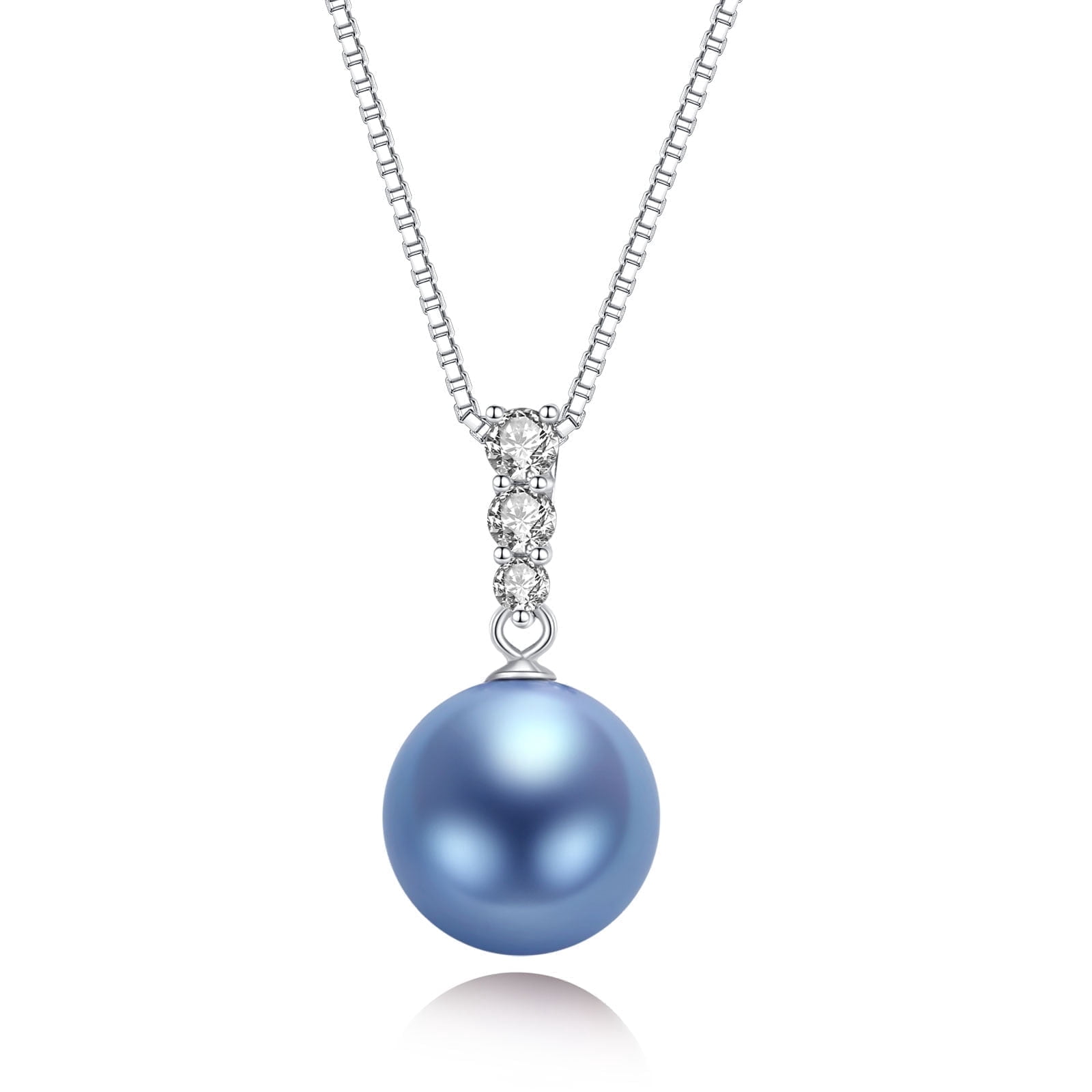 Yami 12-13mm Blue Saltwater Cultured Pearl Necklace Pendant in S925 Sterling Silver 3 CZ  with 18+2in Chain Gifts for Women