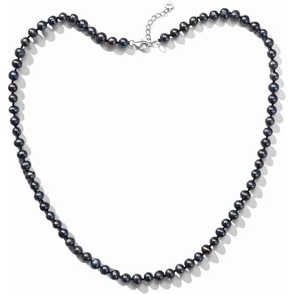 Yami 5.5-6mm Black Pearl Necklace with Cultured Pearls & Sterling Silver Clasp 18+2in Length Valentine's Day Jewelry Gift
