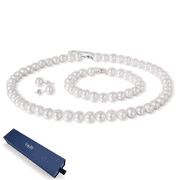 YAMI 7-7.5mm Freshwater Cultured White Pearl Jewelry Set in 925 Sterling Silver Necklace, Earrings & Bracelet for Women