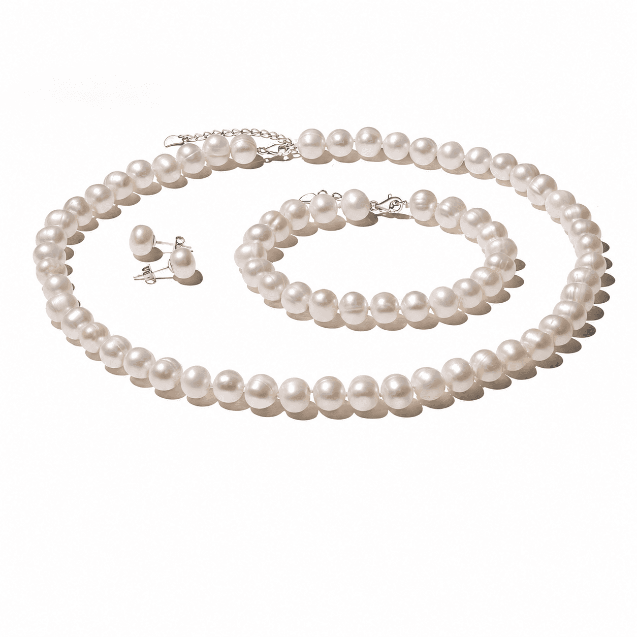 YAMI Jewelry YAMI 7.5-8mm White Freshwater Pearl Jewelry Set, 925 Sterling Silver Necklace, Earrings and Bracelet, Adjustable 18+2 Inch Gift for Women