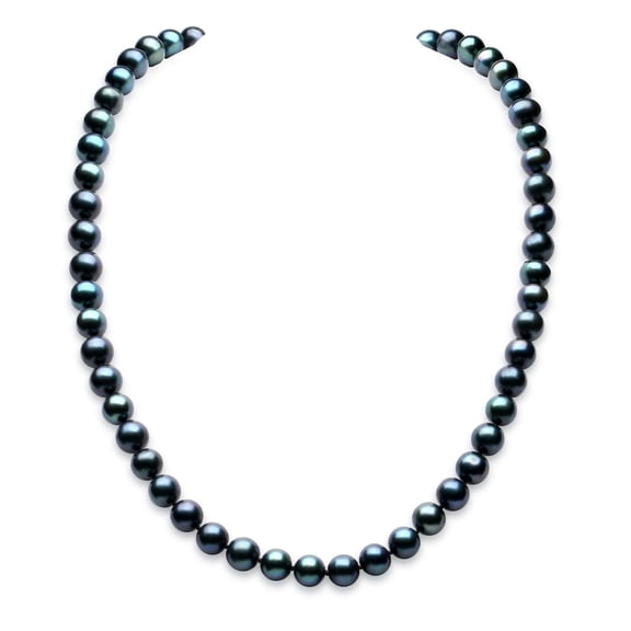 Yami 7-7.9MM Saltwater Cultured  Black Pearl Necklace Round Pearls in 925 Sterling Silver 18+2in Jewerly  Valentine's Day for Her