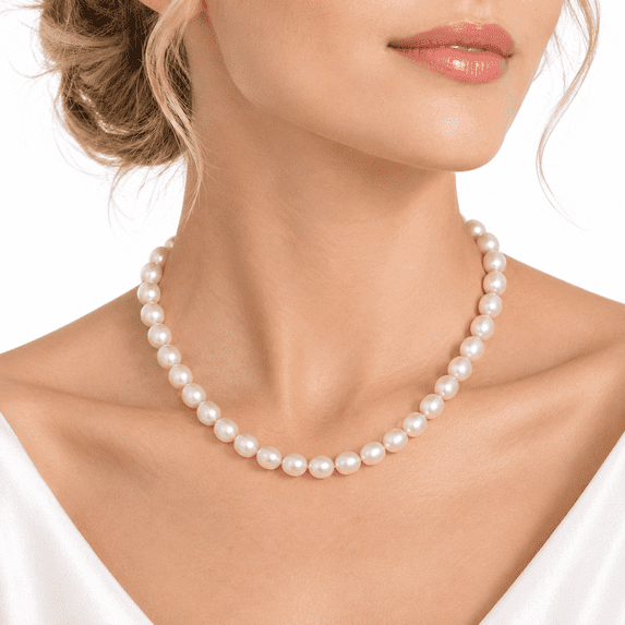 Yami 7-8 mm Freshwater Cultured White Pearl Necklace 18+2 in with 925 Sterling Silver Clasp Gift for Her