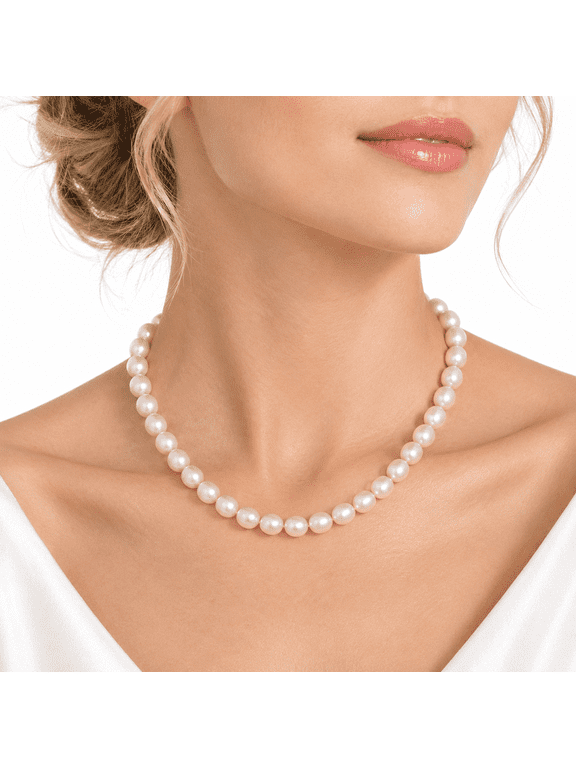7-8 mm Freshwater Cultured White Pearl Necklace 18+2 in with 925 Sterling Silver Clasp Gift for Her