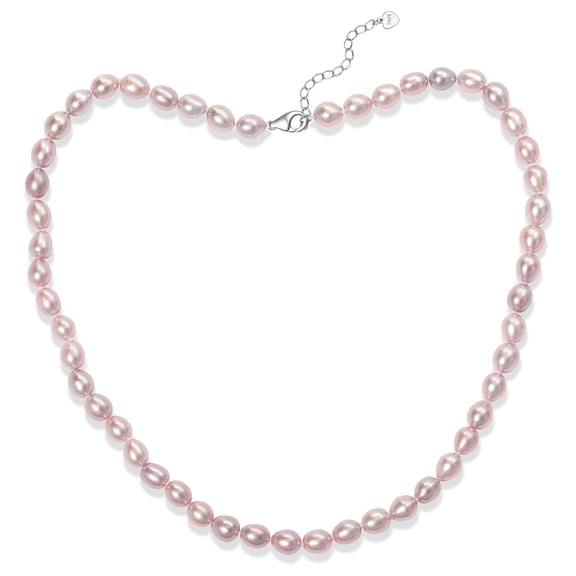 Yami 7-8mm Pink Purple Pearl Strand Necklace 925 Sterling Silver 18 2in Cultured Pearl Valentine's Day Jewelry Gift for Women,