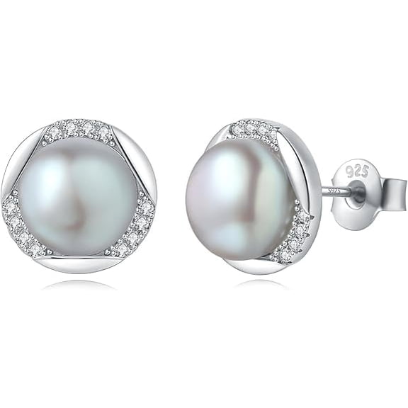 Yami 8-8.5mm Gray Pearl Stud Earrings Saltwater Cultured Pearls with S925 Sterling Silver Mother's Day Jewelry Gifts for Her