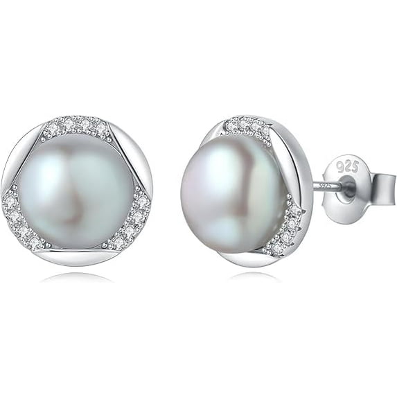 Yami 8-8.5mm Gray Pearl Stud Earrings Saltwater Cultured Pearls with S925 Sterling Silver Mother's Day Jewelry Gifts for Her