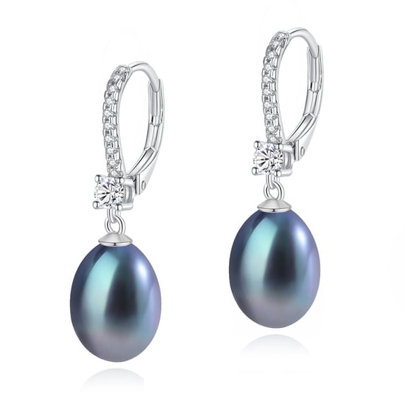 Yami 8-8.5mm Cultured Black Teardrop Pearl Earrings Stud in 925 Sterling Silver Dangle Hypoallergenic Valentine's Day Gift for Her