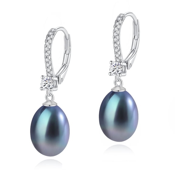 Yami 8-8.5mm  Cultured Black Teardrop Pearl Earrings Stud in 925 Sterling Silver Dangle Hypoallergenic Valentine's Day  Gift for Her