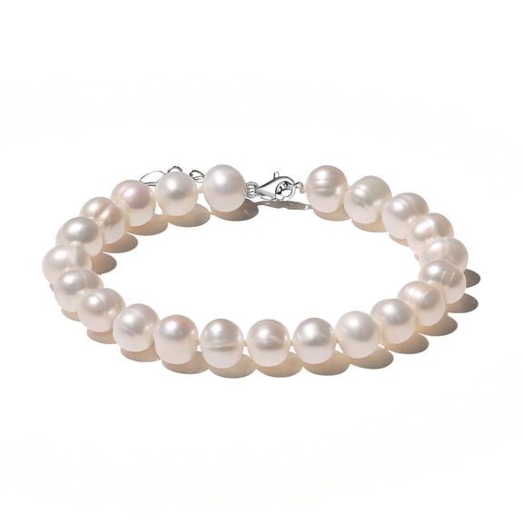Yami 8-9.5mm Gleaming Freshwater Cultured Round White Pearl Bracelet with 925 Sterling Silver 7.2in Pearls  Valentine's Day Gift for Women