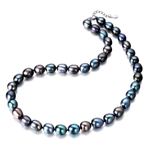 Yami 8-9mm Saltwater Cultured  Black Pearl Necklace in 925 Sterling Silver 18+2in  Valentine's Day Jewelry Gifts for Women
