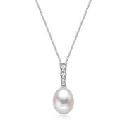 YAMI 9-10mm Culture Teardrop Pearl Pendant Necklace with 925 Sterling Silver Cubic zirconia Jewelry Gifts for Women