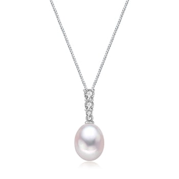 Yami 9-10mm Culture Teardrop Pearl Pendant Necklace with 925 Sterling Silver Cubic Zirconia  Mother's Day Jewelry Gifts for Women