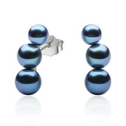 YAMI 925 Sterling Silver Stud Saltwater Cultured Black Pearl Earrings Hypoallergenic Climber Design Gifts for Women