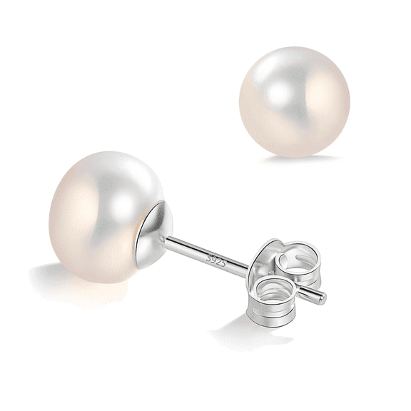 Yami 6-6.5mm Classic Freshwater Cultured White Pearl Earrings Pearl Studs with 925 Sterling Silver Timeless Elegance for Women