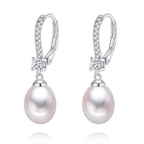 Yami 8-8.5mm White Cultured Pearl Drop Earrings Stud 925 Sterling Silver Dangle Valentine's Day Jewelry Gift for Women