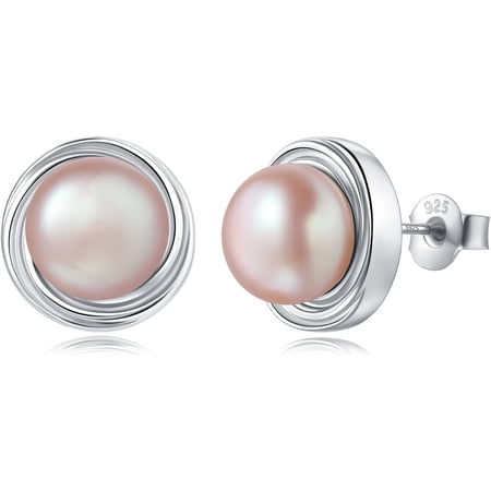 Yami Edison Freshwater Cultured Purple Pearl Earrings Studs in 925 Sterling Silver Mother' Day Gifts for Women