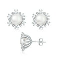 thumbnail image 1 of Yami Elegant Cultured White Pearl Earrings & Cubic Zirconia Flower 925 Sterling Silver Stud, 8-8.5mm, Hypoallergenic Mother's Day Gift for Her, 1 of 10