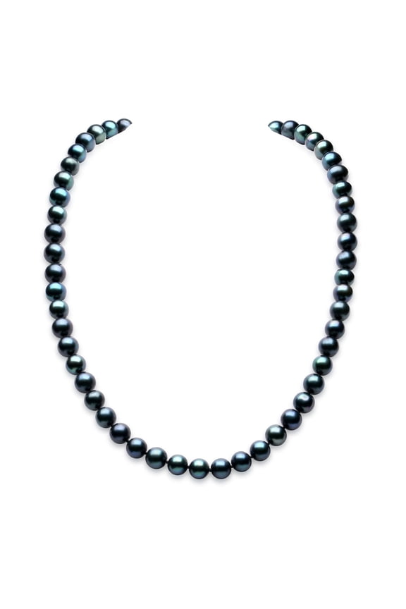 7-7.9MM Saltwater Cultured Black Pearl Necklace Round Pearls in 925 Sterling Silver 18+2in Jewerly Valentine's Day for Her