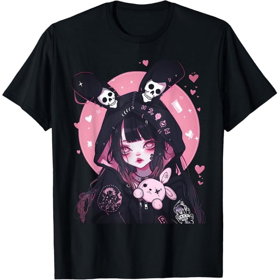 Yami Kawaii Girl In Goth Bunny Hoodie Pastel Emo Creepy T-Shirt All Size S-5XL