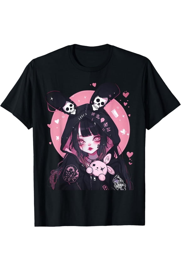 Yami Kawaii Girl In Goth Bunny Hoodie Pastel Emo Creepy T-Shirt