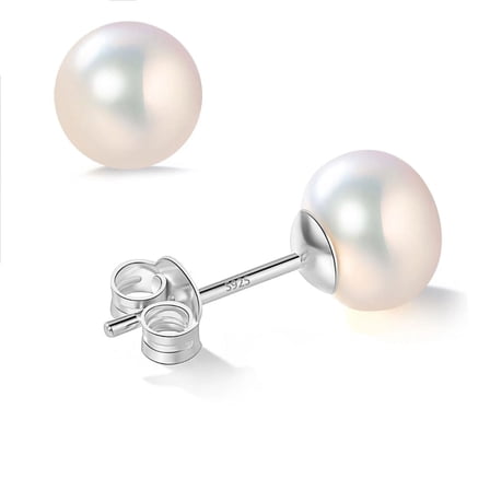 Yami Round Akoya Cultured White Pearl Earrings Stud in 925 Sterling Silver Hypoallergenic Valentine's Day Gift for Her 5.5mm
