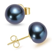 Yami 7-7.5mm Saltwater Black Pearl Earrings in 925 Sterling Silver with Hypoallergenic Gold Studs Jewelry Gifts