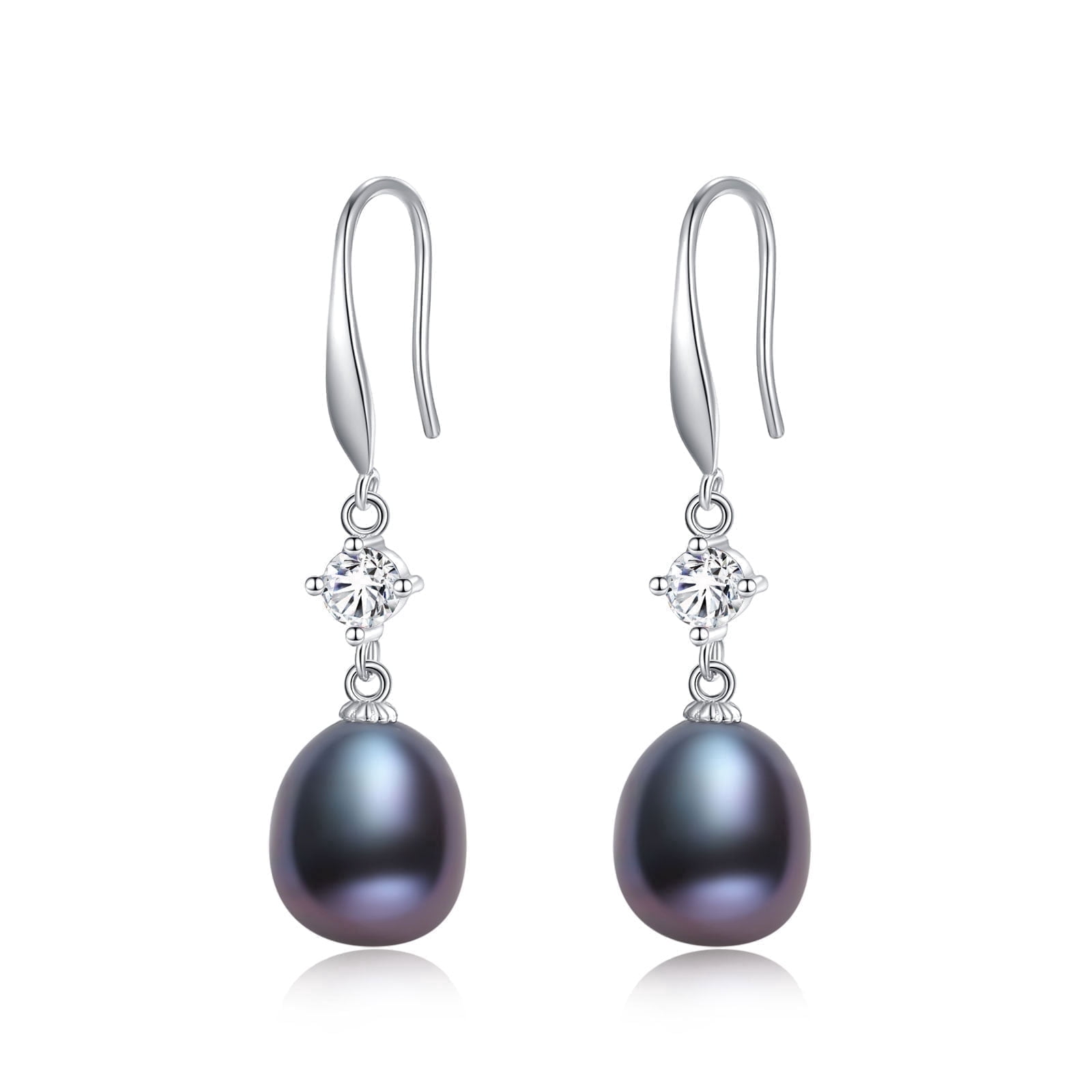 Yami Saltwater Cultured Drop Black Pearl Earrings with 925 Sterling Silver Ear Hooks CZ Valentine's Day Gift for Her