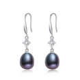 thumbnail image 1 of Yami Saltwater Cultured Drop Black Pearl Earrings with 925 Sterling Silver Ear Hooks CZ Valentine's Day Gift for Her, 1 of 10