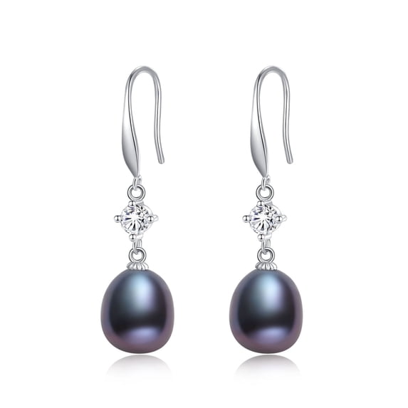 Yami Saltwater Cultured Drop Black Pearl Earrings with 925 Sterling Silver Ear Hooks CZ Valentine's Day Gift for Her