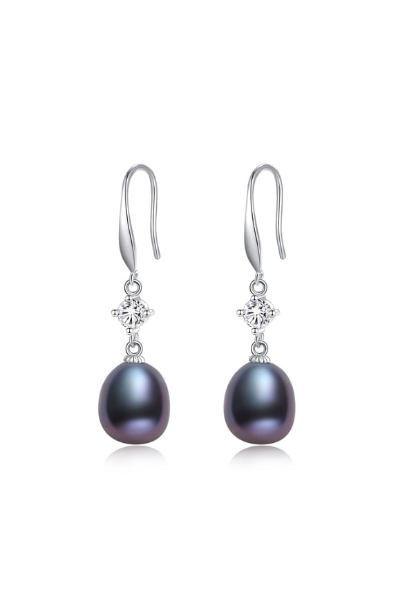 Saltwater Cultured Drop Black Pearl Earrings with 925 Sterling Silver Ear Hooks CZ Valentine's Day Gift for Her