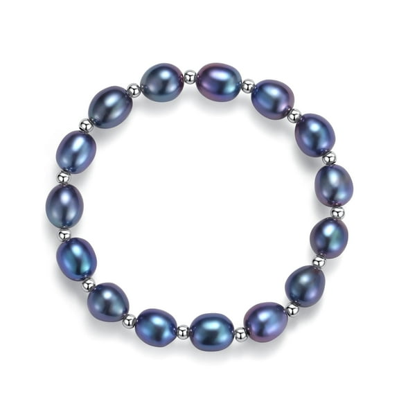 Yami Saltwater Cultured Round Black Pearl Bracelet with 925 Sterling Silver 8-9.5mm Pearls 7.2IN Length Gift for Women